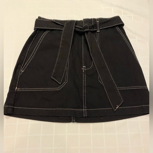 whimsigoth mini skirt TopShop Moto Black Denim Tie Belt SZ 6 - Picture 7 of 12
